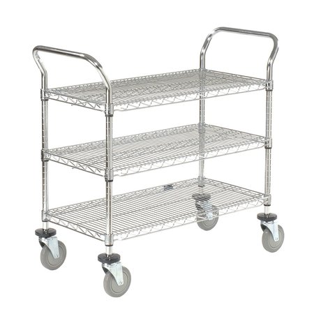 NEXEL Chrome Utility Cart w/3 Shelves & Poly Casters, 1200 lb. Capacity, 30L x 24W x 39H 2430P3C